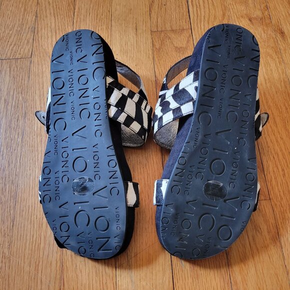 Vionic 8 SAMAR Black White Zebra Print Orthaheel Comfort Flats Shoes Sandals - Picture 5 of 10
